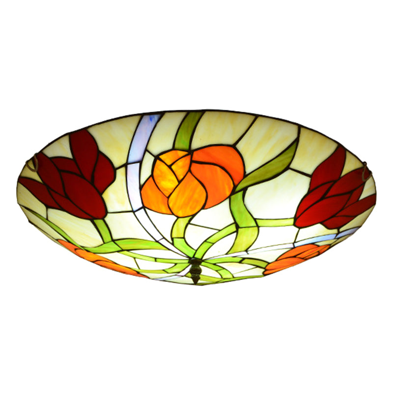 Flower Flush Mount Light Fixtures Multicolored Stained Glass Tiffany-Style Ceiling Lights Flush Mount Orange-Red Clearhalo 'Ceiling Lights' 'Close To Ceiling Lights' 'Close to ceiling' 'Flush mount' Lighting' 2589448