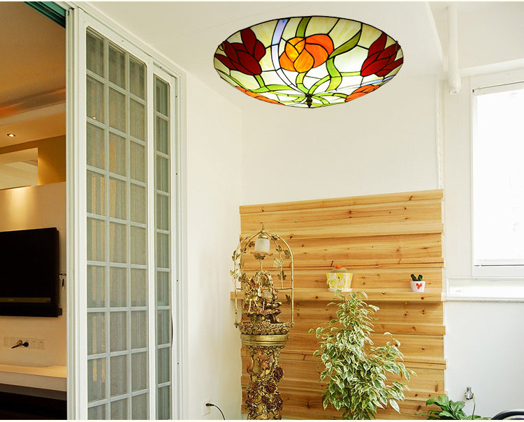 Flower Flush Mount Light Fixtures Multicolored Stained Glass Tiffany-Style Ceiling Lights Flush Mount Clearhalo 'Ceiling Lights' 'Close To Ceiling Lights' 'Close to ceiling' 'Flush mount' Lighting' 2589449