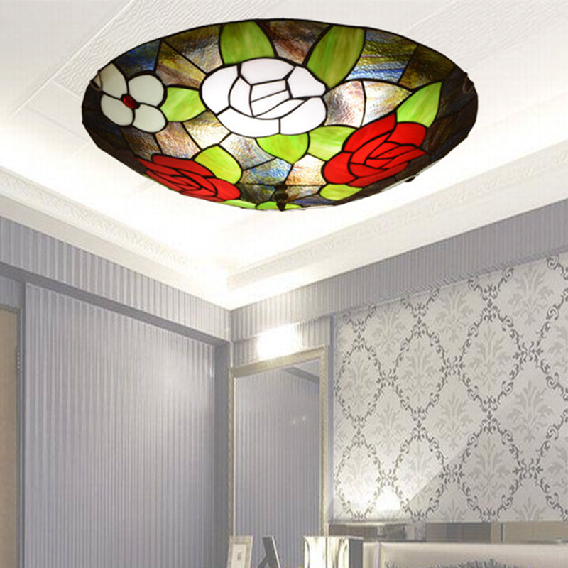 Floral Flush Light Fixtures Stained Glass Tiffany Flush Mount Ceiling Light Fixture Clearhalo 'Ceiling Lights' 'Close To Ceiling Lights' 'Close to ceiling' 'Flush mount' Lighting' 2589458