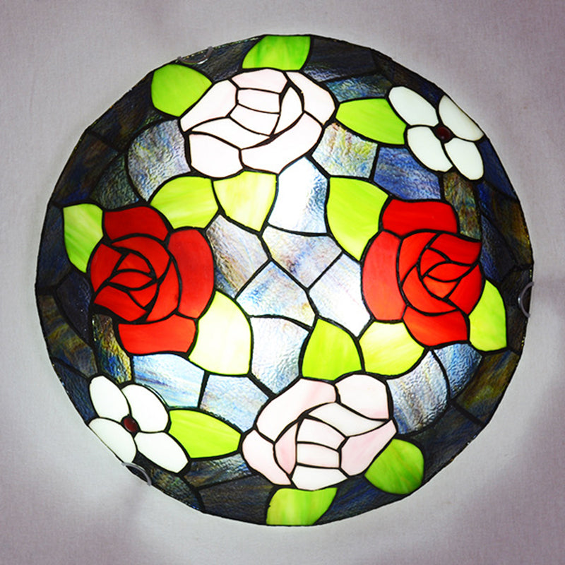 Floral Flush Light Fixtures Stained Glass Tiffany Flush Mount Ceiling Light Fixture Clearhalo 'Ceiling Lights' 'Close To Ceiling Lights' 'Close to ceiling' 'Flush mount' Lighting' 2589459