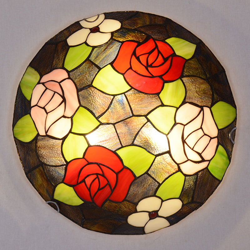 Floral Flush Light Fixtures Stained Glass Tiffany Flush Mount Ceiling Light Fixture