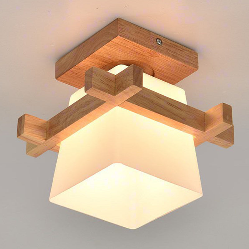 Trapezoid Semi Flush Chandelier Contemporary Frosted Glass Ceiling Mount Light Fixture for Hallway Clearhalo 'Ceiling Lights' 'Close To Ceiling Lights' 'Close to ceiling' 'Semi-flushmount' Lighting' 2589469