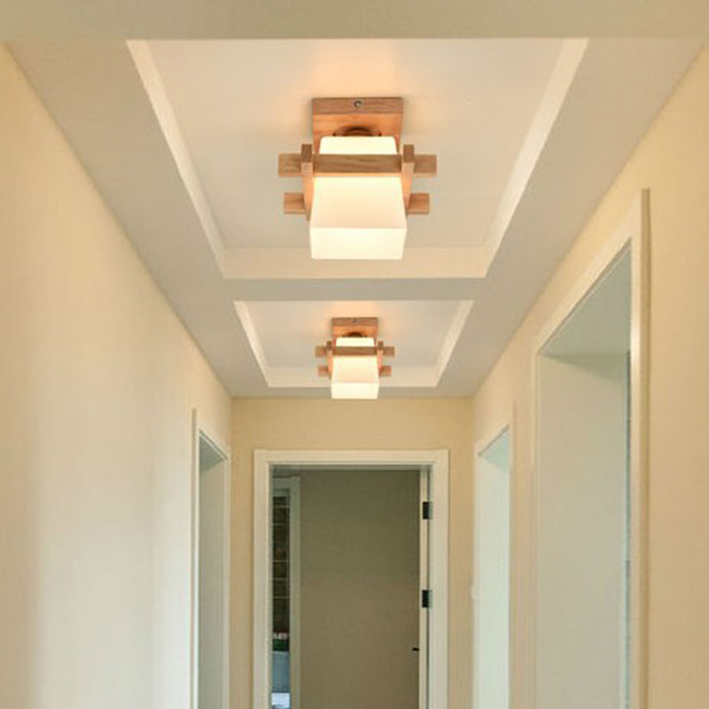 Trapezoid Semi Flush Chandelier Contemporary Frosted Glass Ceiling Mount Light Fixture for Hallway Clearhalo 'Ceiling Lights' 'Close To Ceiling Lights' 'Close to ceiling' 'Semi-flushmount' Lighting' 2589471