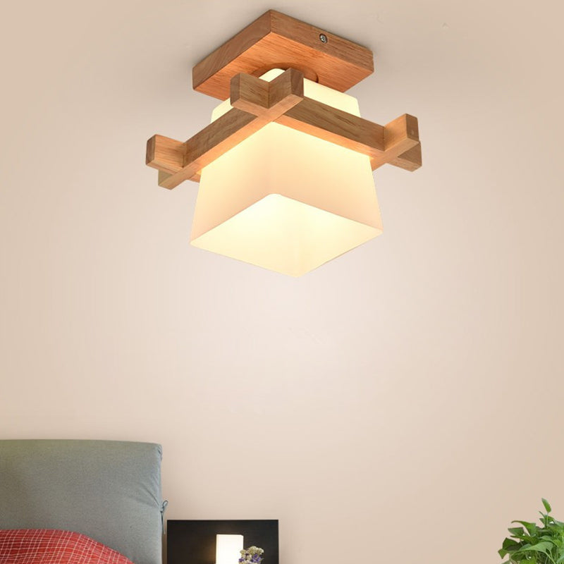 Trapezoid Semi Flush Chandelier Contemporary Frosted Glass Ceiling Mount Light Fixture for Hallway Clearhalo 'Ceiling Lights' 'Close To Ceiling Lights' 'Close to ceiling' 'Semi-flushmount' Lighting' 2589473