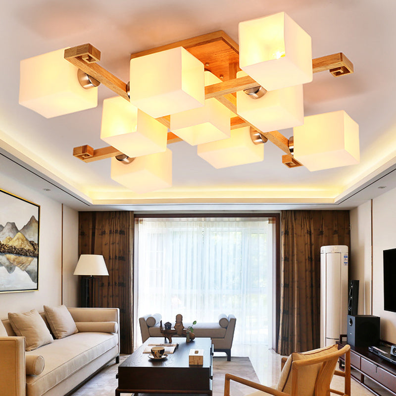 Splicing Squares Flush Mount Ceiling Light Modernist White Glass Ceiling Light Fixtures for Living Room Clearhalo 'Ceiling Lights' 'Close To Ceiling Lights' 'Close to ceiling' 'Semi-flushmount' Lighting' 2589538