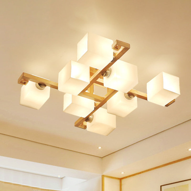 Splicing Squares Flush Mount Ceiling Light Modernist White Glass Ceiling Light Fixtures for Living Room Clearhalo 'Ceiling Lights' 'Close To Ceiling Lights' 'Close to ceiling' 'Semi-flushmount' Lighting' 2589540