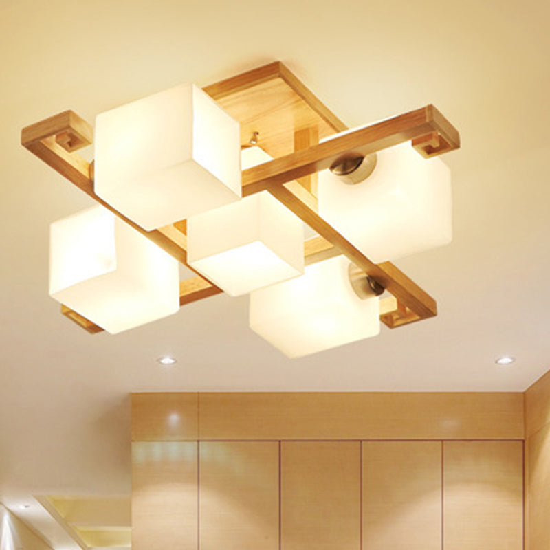 Splicing Squares Flush Mount Ceiling Light Modernist White Glass Ceiling Light Fixtures for Living Room Clearhalo 'Ceiling Lights' 'Close To Ceiling Lights' 'Close to ceiling' 'Semi-flushmount' Lighting' 2589542