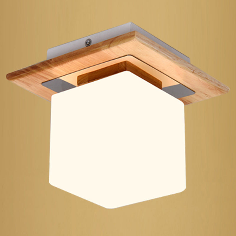 Semi Flush Chandelier Ultra-Contemporary 1 Light White Glass Ceiling Light Fixtures for Hallway Wood Rectangle Clearhalo 'Ceiling Lights' 'Close To Ceiling Lights' 'Close to ceiling' 'Semi-flushmount' Lighting' 2589554