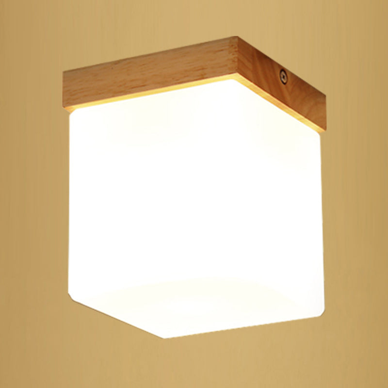 Semi Flush Chandelier Ultra-Contemporary 1 Light White Glass Ceiling Light Fixtures for Hallway Wood Square Clearhalo 'Ceiling Lights' 'Close To Ceiling Lights' 'Close to ceiling' 'Semi-flushmount' Lighting' 2589555