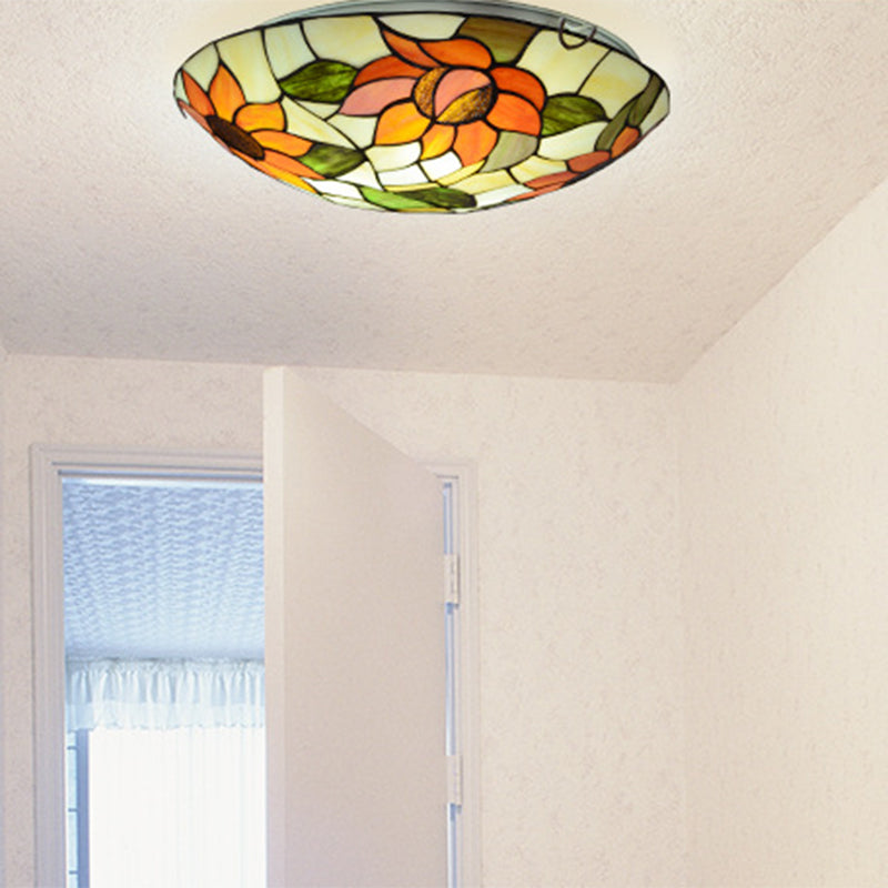 Sunflower Flush Mount Lighting Stained Glass Tiffany Flush Ceiling Light Fixtures Clearhalo 'Ceiling Lights' 'Close To Ceiling Lights' 'Close to ceiling' 'Flush mount' Lighting' 2589569