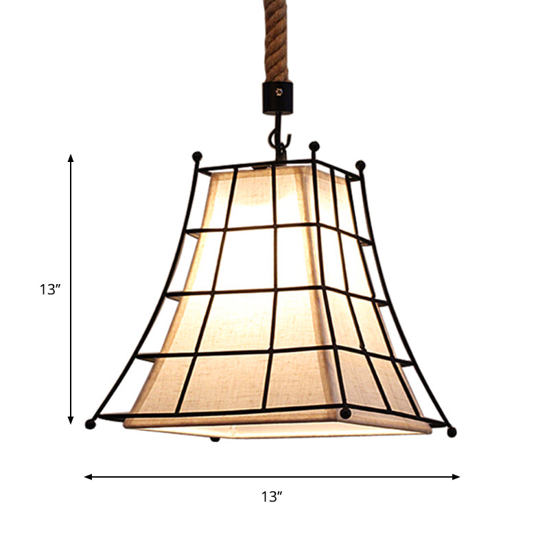 Wire Frame Flared Hanging Lamp with Fabric Shade 1 Light Rustic Suspension Light in Black Clearhalo 'Art Deco Pendants' 'Cast Iron' 'Ceiling Lights' 'Ceramic' 'Crystal' 'Industrial Pendants' 'Industrial' 'Metal' 'Middle Century Pendants' 'Pendant Lights' 'Pendants' 'Tiffany' Lighting' 258982