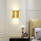 Modern Cylinder Wall Mount Lamp Clear Crystal 2 Heads Bedroom Wall Lighting Fixture in Gold Clearhalo 'Modern wall lights' 'Modern' 'Wall Lamps & Sconces' 'Wall Lights' Lighting' 258999