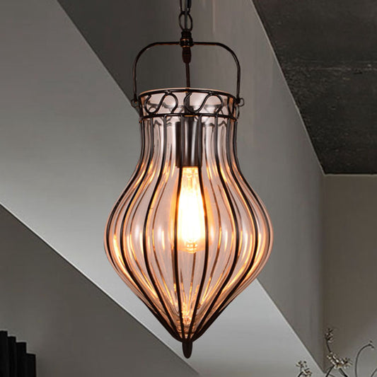 Clear Glass Teardrop Hanging Pendant Light Industrial Style Single Pendant Lighting in Black for Restaurant Clear A Clearhalo 'Ceiling Lights' 'Glass shade' 'Glass' 'Industrial Pendants' 'Industrial' 'Middle Century Pendants' 'Pendant Lights' 'Pendants' 'Tiffany' Lighting' 259009
