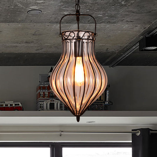 Clear Glass Teardrop Hanging Pendant Light Industrial Style Single Pendant Lighting in Black for Restaurant Clearhalo 'Ceiling Lights' 'Glass shade' 'Glass' 'Industrial Pendants' 'Industrial' 'Middle Century Pendants' 'Pendant Lights' 'Pendants' 'Tiffany' Lighting' 259010