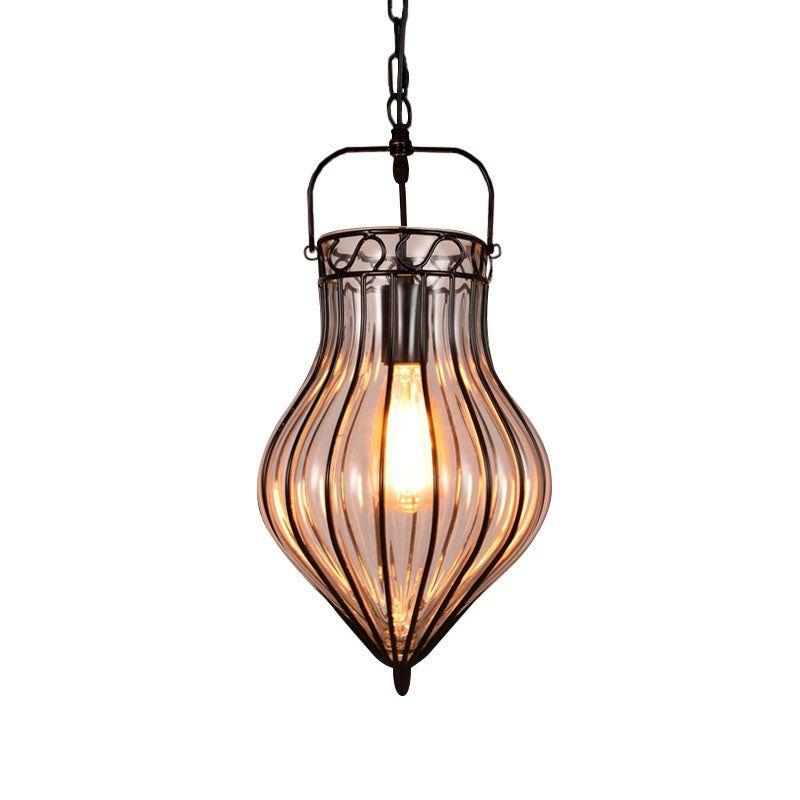 Clear Glass Teardrop Hanging Pendant Light Industrial Style Single Pendant Lighting in Black for Restaurant Clearhalo 'Ceiling Lights' 'Glass shade' 'Glass' 'Industrial Pendants' 'Industrial' 'Middle Century Pendants' 'Pendant Lights' 'Pendants' 'Tiffany' Lighting' 259011