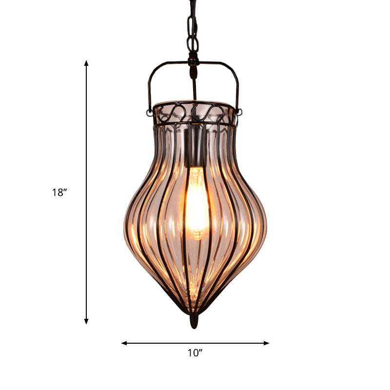 Clear Glass Teardrop Hanging Pendant Light Industrial Style Single Pendant Lighting in Black for Restaurant Clearhalo 'Ceiling Lights' 'Glass shade' 'Glass' 'Industrial Pendants' 'Industrial' 'Middle Century Pendants' 'Pendant Lights' 'Pendants' 'Tiffany' Lighting' 259012