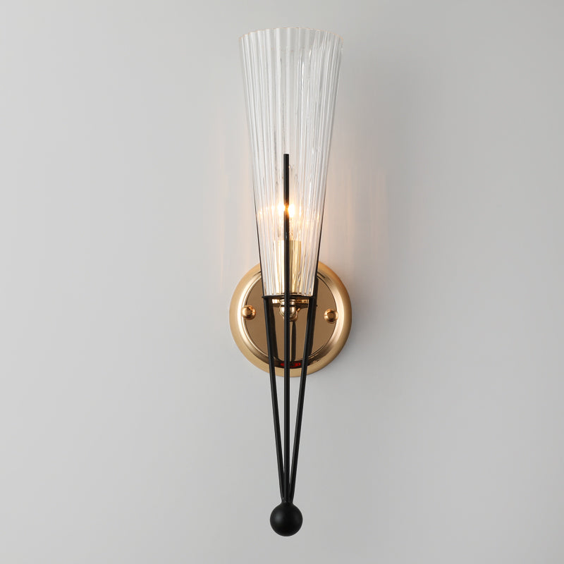 Black/Brass Torch Sconce Lighting 1 Light Modernism Metal and Clear Crystal Mini Wall Lamp Black Clearhalo 'Cast Iron' 'Glass' 'Industrial' 'Modern wall lights' 'Modern' 'Tiffany' 'Traditional wall lights' 'Wall Lamps & Sconces' 'Wall Lights' Lighting' 259040