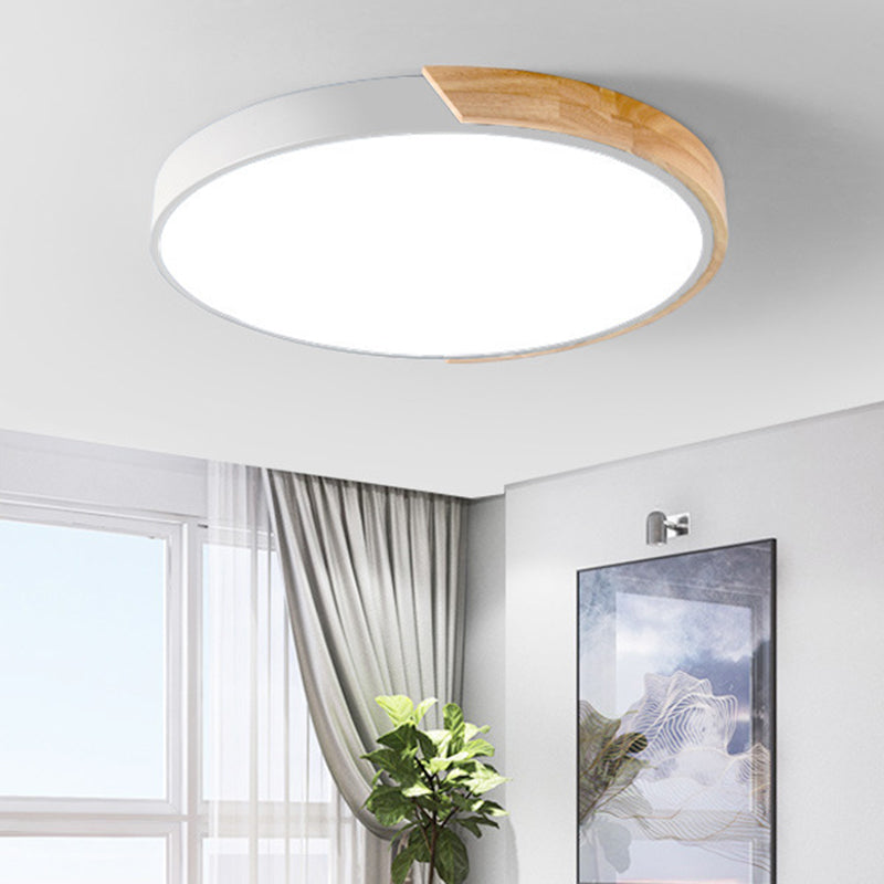 Rounded Flush Ceiling Lights 1 Light Wood Minimalism Flush-Mount Light Fixture White Clearhalo 'Ceiling Lights' 'Close To Ceiling Lights' 'Close to ceiling' 'Flush mount' Lighting' 2590512