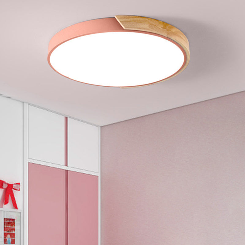 Rounded Flush Ceiling Lights 1 Light Wood Minimalism Flush-Mount Light Fixture Pink Clearhalo 'Ceiling Lights' 'Close To Ceiling Lights' 'Close to ceiling' 'Flush mount' Lighting' 2590513