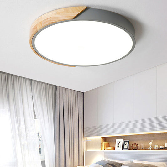 Rounded Flush Ceiling Lights 1 Light Wood Minimalism Flush-Mount Light Fixture Grey Clearhalo 'Ceiling Lights' 'Close To Ceiling Lights' 'Close to ceiling' 'Flush mount' Lighting' 2590517
