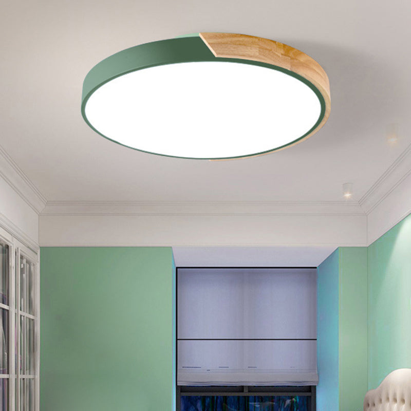 Rounded Flush Ceiling Lights 1 Light Wood Minimalism Flush-Mount Light Fixture Green Clearhalo 'Ceiling Lights' 'Close To Ceiling Lights' 'Close to ceiling' 'Flush mount' Lighting' 2590519