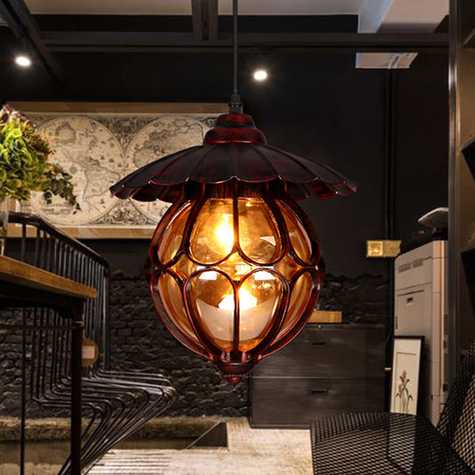 Industrial Global/Ring Hanging Light Cognac Glass Shade Kitchen Pendant Lighting in Copper with 23.5" Adjustable Chain Clearhalo 'Art Deco Pendants' 'Cast Iron' 'Ceiling Lights' 'Ceramic' 'Crystal' 'Industrial Pendants' 'Industrial' 'Metal' 'Middle Century Pendants' 'Pendant Lights' 'Pendants' 'Tiffany' Lighting' 259056