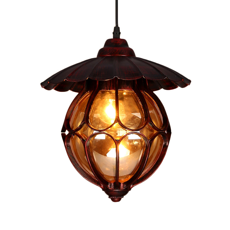 Industrial Global/Ring Hanging Light Cognac Glass Shade Kitchen Pendant Lighting in Copper with 23.5" Adjustable Chain Clearhalo 'Art Deco Pendants' 'Cast Iron' 'Ceiling Lights' 'Ceramic' 'Crystal' 'Industrial Pendants' 'Industrial' 'Metal' 'Middle Century Pendants' 'Pendant Lights' 'Pendants' 'Tiffany' Lighting' 259057