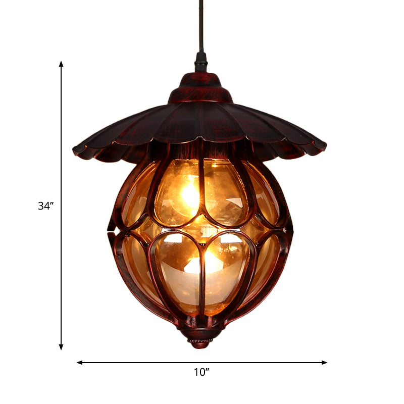 Industrial Global/Ring Hanging Light Cognac Glass Shade Kitchen Pendant Lighting in Copper with 23.5" Adjustable Chain Clearhalo 'Art Deco Pendants' 'Cast Iron' 'Ceiling Lights' 'Ceramic' 'Crystal' 'Industrial Pendants' 'Industrial' 'Metal' 'Middle Century Pendants' 'Pendant Lights' 'Pendants' 'Tiffany' Lighting' 259058