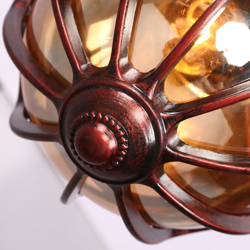 Industrial Global/Ring Hanging Light Cognac Glass Shade Kitchen Pendant Lighting in Copper with 23.5" Adjustable Chain Clearhalo 'Art Deco Pendants' 'Cast Iron' 'Ceiling Lights' 'Ceramic' 'Crystal' 'Industrial Pendants' 'Industrial' 'Metal' 'Middle Century Pendants' 'Pendant Lights' 'Pendants' 'Tiffany' Lighting' 259059