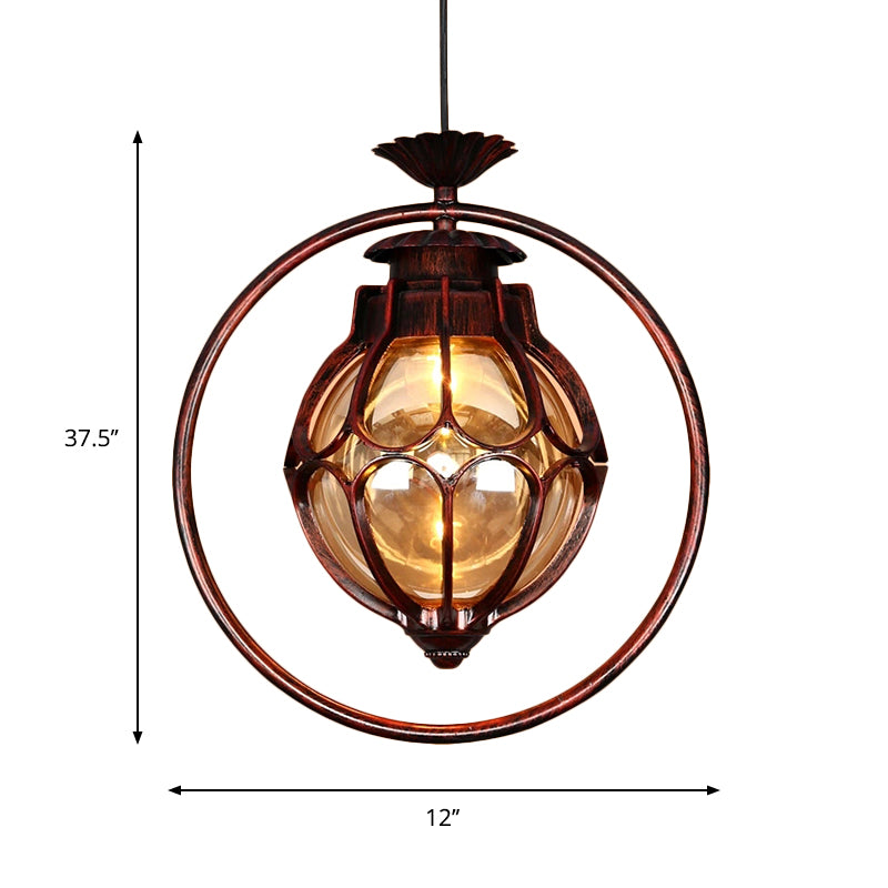 Industrial Global/Ring Hanging Light Cognac Glass Shade Kitchen Pendant Lighting in Copper with 23.5" Adjustable Chain Clearhalo 'Art Deco Pendants' 'Cast Iron' 'Ceiling Lights' 'Ceramic' 'Crystal' 'Industrial Pendants' 'Industrial' 'Metal' 'Middle Century Pendants' 'Pendant Lights' 'Pendants' 'Tiffany' Lighting' 259063