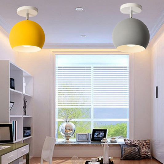 Dome Semi Flush Mount Light Macaron Metal Ceiling Light Fixtures for Living Room Clearhalo 'Ceiling Lights' 'Close To Ceiling Lights' 'Close to ceiling' 'Semi-flushmount' Lighting' 2590681