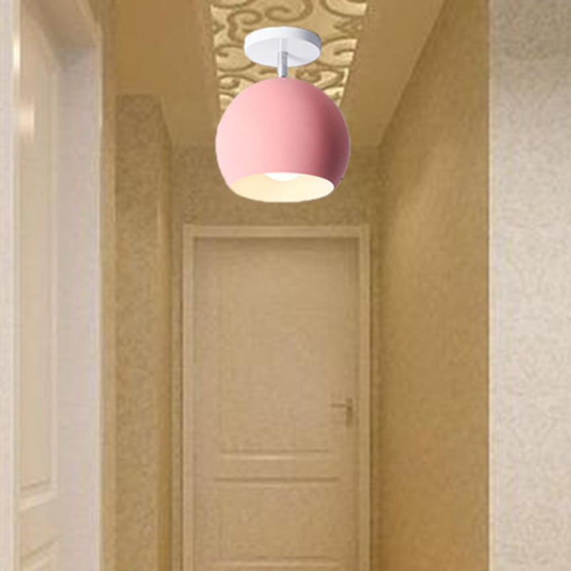 Dome Semi Flush Mount Light Macaron Metal Ceiling Light Fixtures for Living Room Clearhalo 'Ceiling Lights' 'Close To Ceiling Lights' 'Close to ceiling' 'Semi-flushmount' Lighting' 2590684