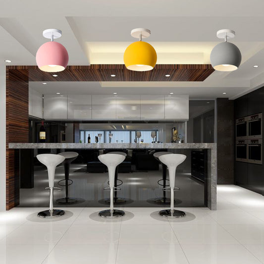 Dome Semi Flush Mount Light Macaron Metal Ceiling Light Fixtures for Living Room