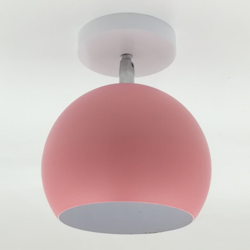 1 Light Semi Flush Mount Light Macaron Metal Ceiling Mount Chandelier for Bedroom Pink Globe Clearhalo 'Ceiling Lights' 'Close To Ceiling Lights' 'Close to ceiling' 'Semi-flushmount' Lighting' 2590715