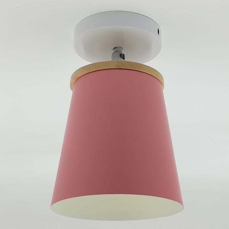 1 Light Semi Flush Mount Light Macaron Metal Ceiling Mount Chandelier for Bedroom Pink Cylinder Clearhalo 'Ceiling Lights' 'Close To Ceiling Lights' 'Close to ceiling' 'Semi-flushmount' Lighting' 2590720