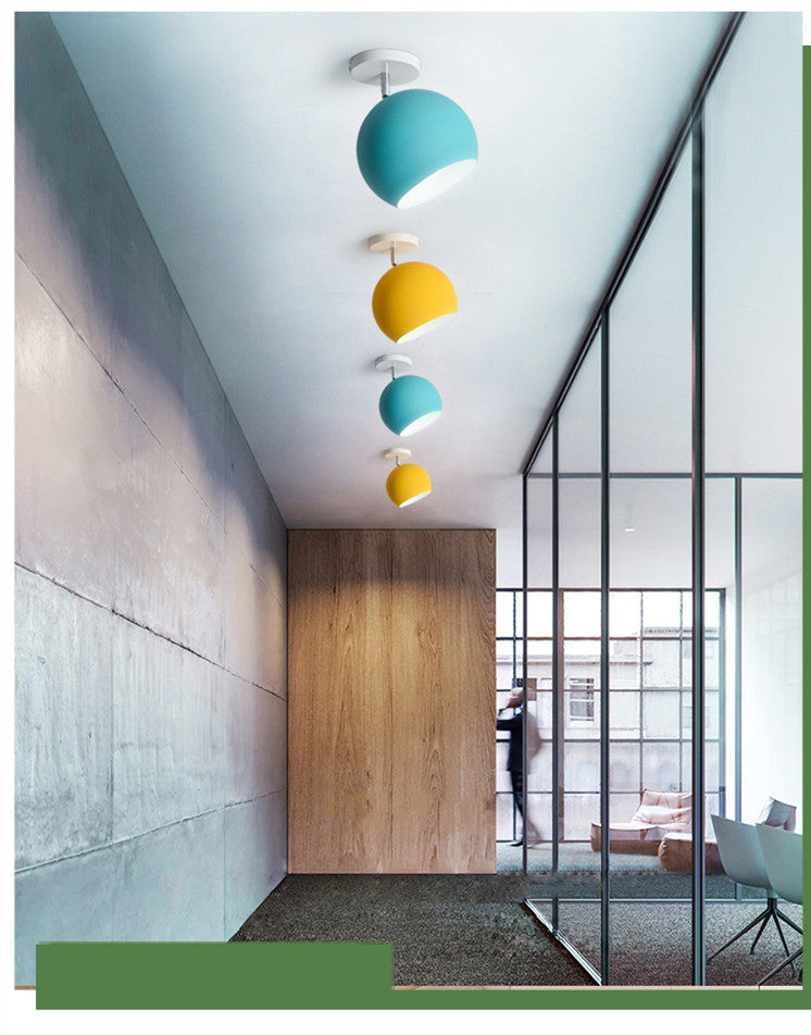 1 Light Semi Flush Mount Light Macaron Metal Ceiling Mount Chandelier for Bedroom Clearhalo 'Ceiling Lights' 'Close To Ceiling Lights' 'Close to ceiling' 'Semi-flushmount' Lighting' 2590724