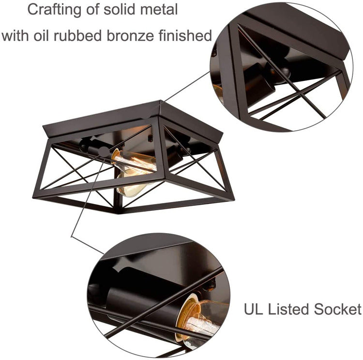 Wrought Iron Retro Industrial Ceiling Light with Iron Frame Lampshade in Black Clearhalo 'Ceiling Lights' 'Close To Ceiling Lights' 'Close to ceiling' 'Flush mount' 'Industrial Flush Mount' Lighting' 2590737