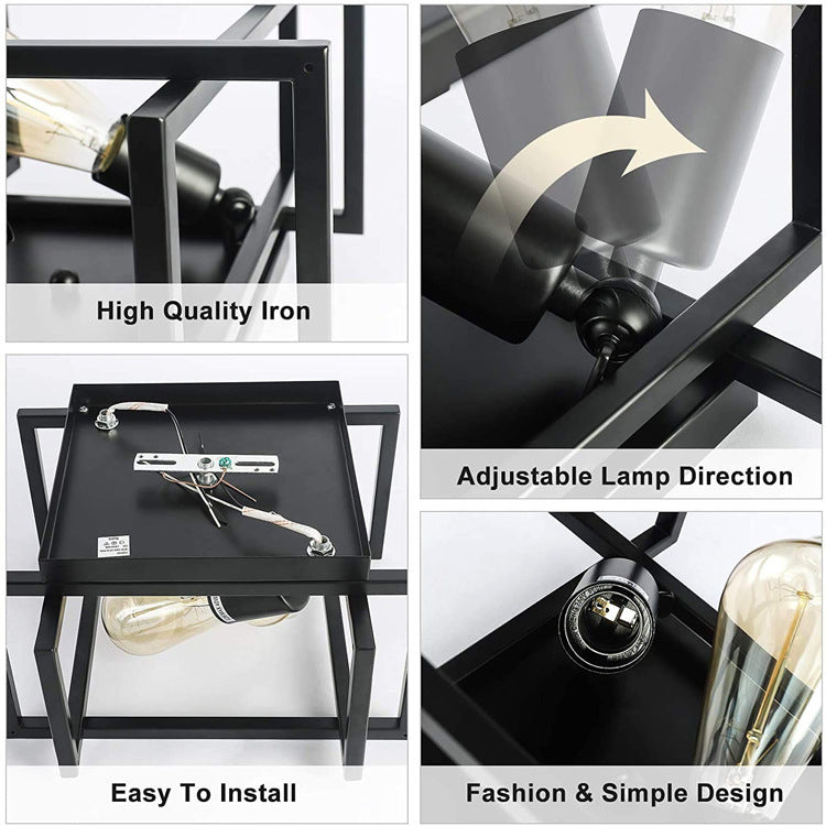 Wrought Iron Retro Industrial Ceiling Light with Iron Frame Lampshade in Black Clearhalo 'Ceiling Lights' 'Close To Ceiling Lights' 'Close to ceiling' 'Flush mount' 'Industrial Flush Mount' Lighting' 2590739