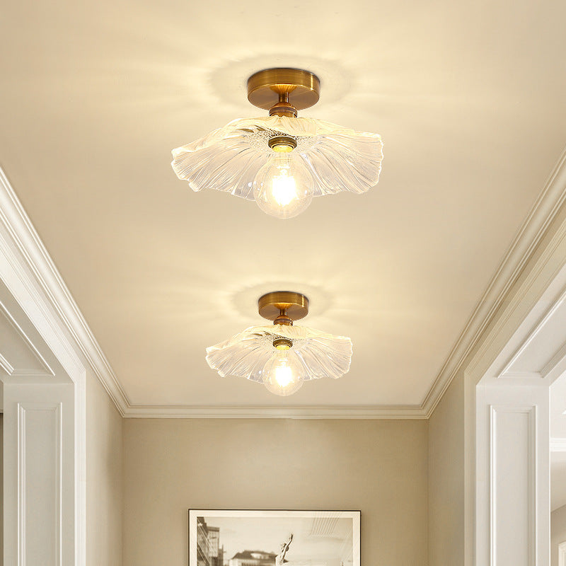 Traditional Clear Glass Ceiling Light Corridor Lighting Fixture with Brass Lamp Holder Clearhalo 'Ceiling Lights' 'Close To Ceiling Lights' 'Close to ceiling' 'Glass shade' 'Glass' 'Island Lights' 'Semi-flushmount' Lighting' 2590748