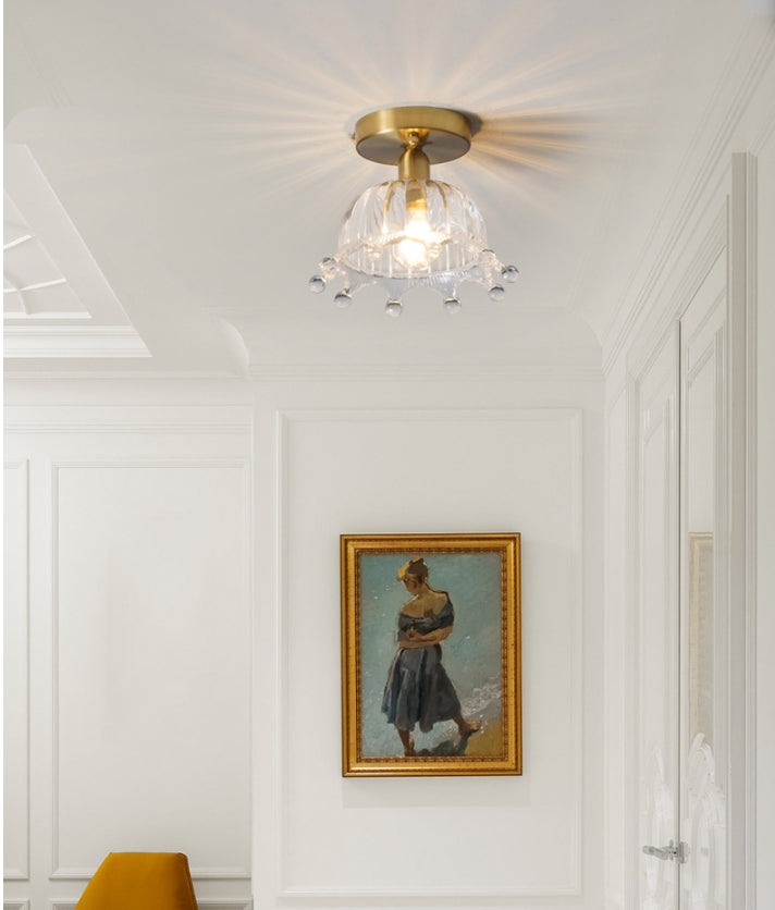 Traditional Clear Glass Ceiling Light Corridor Lighting Fixture with Brass Lamp Holder Clearhalo 'Ceiling Lights' 'Close To Ceiling Lights' 'Close to ceiling' 'Glass shade' 'Glass' 'Island Lights' 'Semi-flushmount' Lighting' 2590749