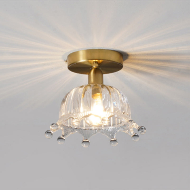 Traditional Clear Glass Ceiling Light Corridor Lighting Fixture with Brass Lamp Holder Clearhalo 'Ceiling Lights' 'Close To Ceiling Lights' 'Close to ceiling' 'Glass shade' 'Glass' 'Island Lights' 'Semi-flushmount' Lighting' 2590750