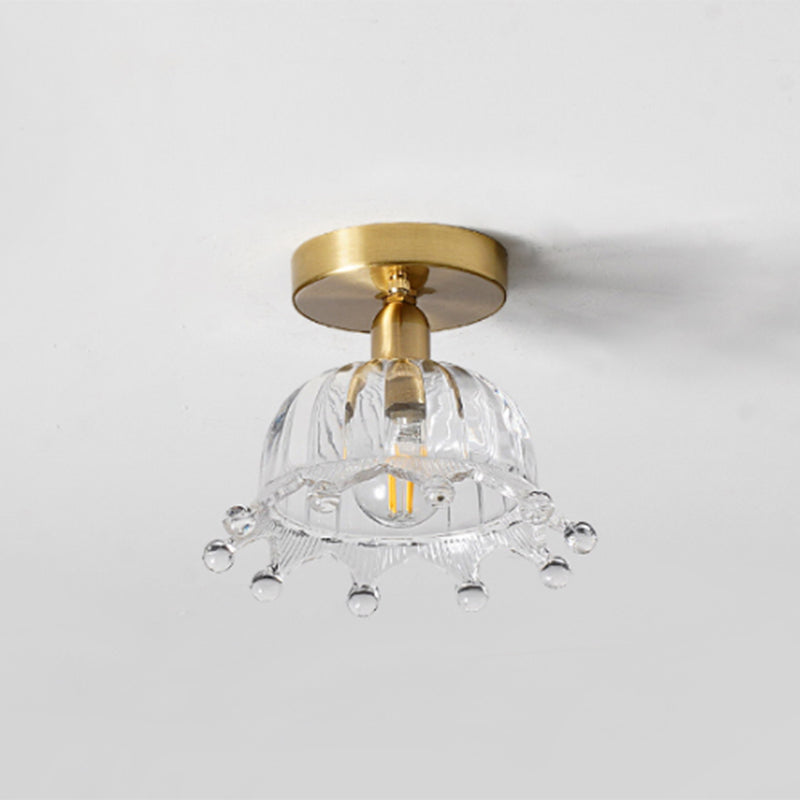 Traditional Clear Glass Ceiling Light Corridor Lighting Fixture with Brass Lamp Holder Clearhalo 'Ceiling Lights' 'Close To Ceiling Lights' 'Close to ceiling' 'Glass shade' 'Glass' 'Island Lights' 'Semi-flushmount' Lighting' 2590751