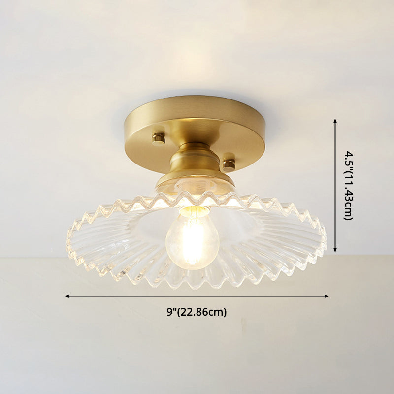 Traditional Clear Glass Ceiling Light Corridor Lighting Fixture with Brass Lamp Holder Clearhalo 'Ceiling Lights' 'Close To Ceiling Lights' 'Close to ceiling' 'Glass shade' 'Glass' 'Island Lights' 'Semi-flushmount' Lighting' 2590755