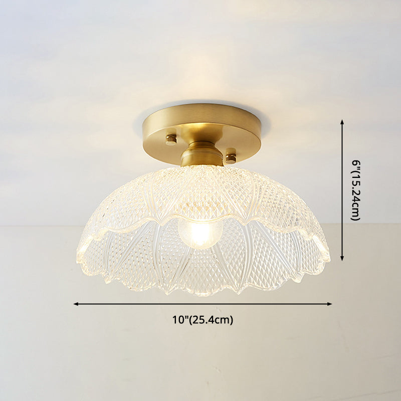 Traditional Clear Glass Ceiling Light Corridor Lighting Fixture with Brass Lamp Holder Clearhalo 'Ceiling Lights' 'Close To Ceiling Lights' 'Close to ceiling' 'Glass shade' 'Glass' 'Island Lights' 'Semi-flushmount' Lighting' 2590756