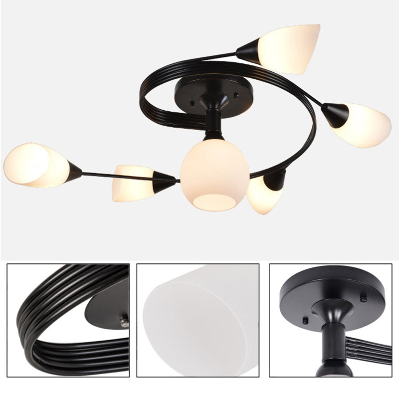 Ironwork Frosted Glass Ceiling Light Modern Style Semi Flush Mount Light with White Shade for Living Room Restaurant Clearhalo 'Ceiling Lights' 'Close To Ceiling Lights' 'Close to ceiling' 'Semi-flushmount' Lighting' 2590760