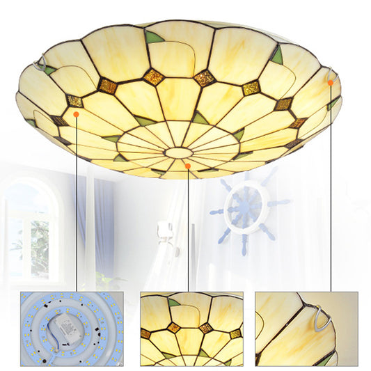 Leaf Pattern Tiffany Ceiling Light Fixture Retro Stained Glass Shade Flush Mount LED Lamp for Bedroom Living Room Clearhalo 'Ceiling Lights' 'Close To Ceiling Lights' 'Close to ceiling' 'Flush mount' Lighting' 2590764