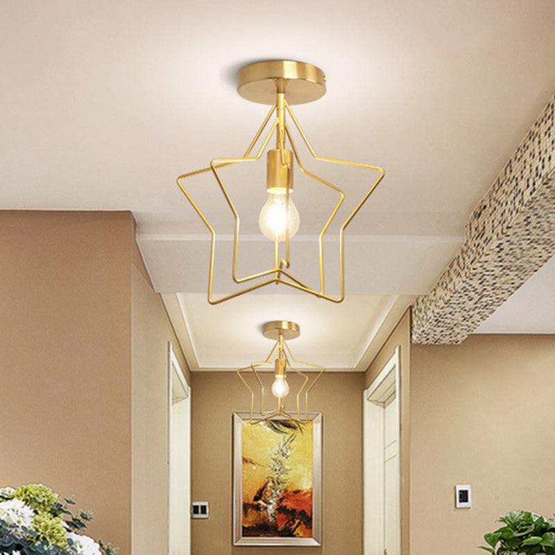 1 Light Semi Flush Chandelier Industrial Metal Ceiling Mount Light Fixture for Hallway Clearhalo 'Ceiling Lights' 'Close To Ceiling Lights' 'Close to ceiling' 'Semi-flushmount' Lighting' 2590777