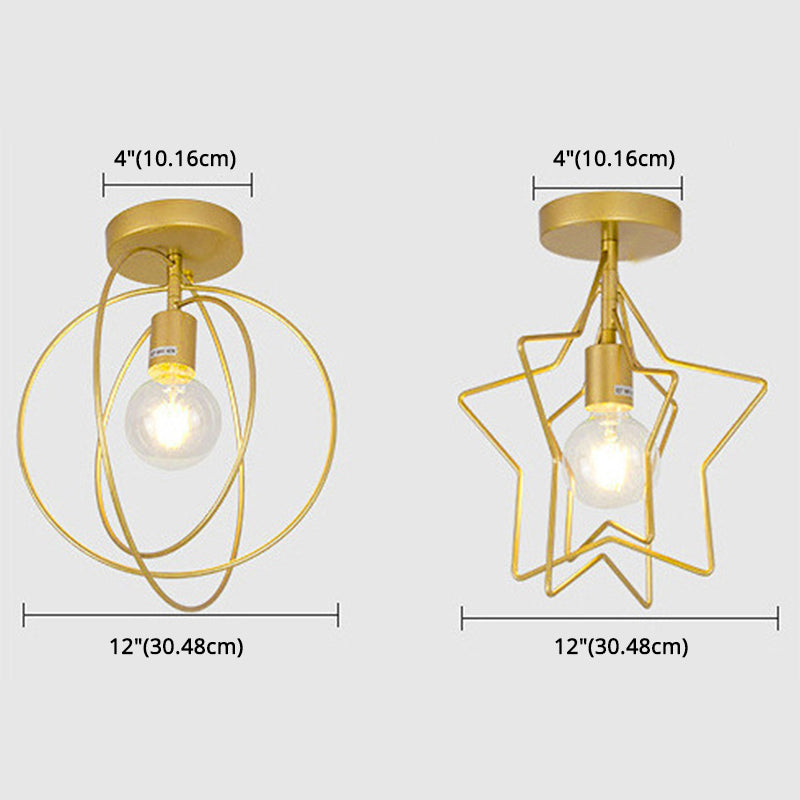 1 Light Semi Flush Chandelier Industrial Metal Ceiling Mount Light Fixture for Hallway Clearhalo 'Ceiling Lights' 'Close To Ceiling Lights' 'Close to ceiling' 'Semi-flushmount' Lighting' 2590778
