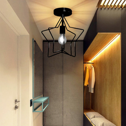 1 Light Semi Flush Chandelier Industrial Metal Ceiling Mount Light Fixture for Hallway Clearhalo 'Ceiling Lights' 'Close To Ceiling Lights' 'Close to ceiling' 'Semi-flushmount' Lighting' 2590780