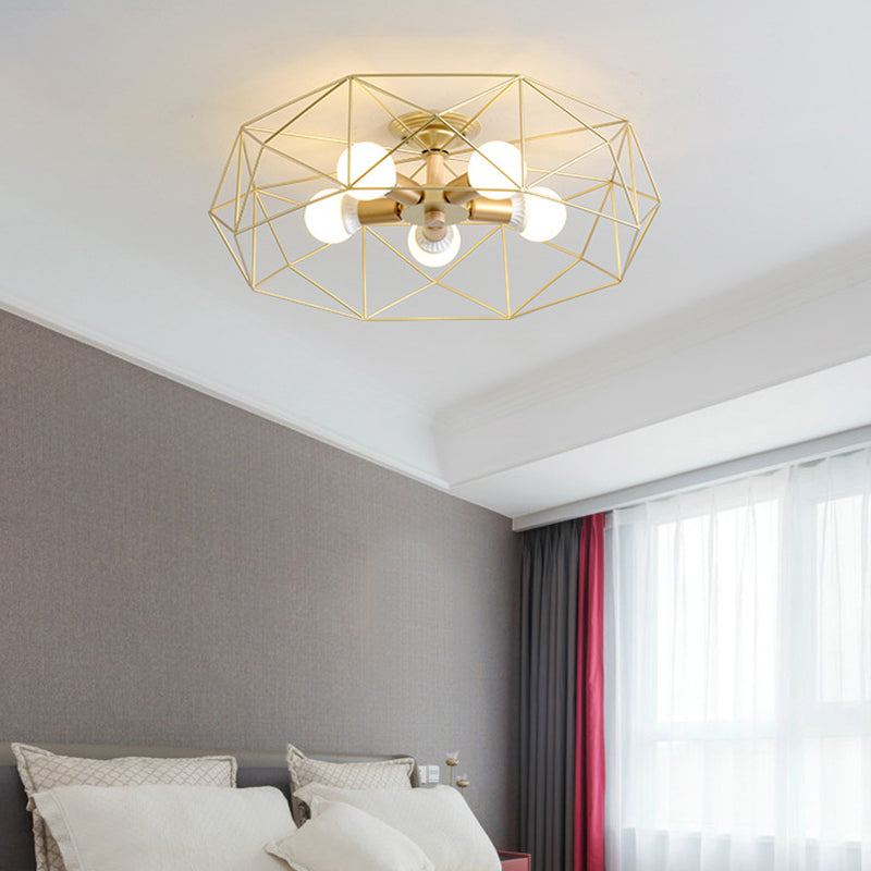 Geometric Flush Mount Ceiling Light Nordic Industrial Style Metal Ceiling Flush Mount for Bedroom Clearhalo 'Ceiling Lights' 'Close To Ceiling Lights' 'Close to ceiling' 'Semi-flushmount' Lighting' 2590782